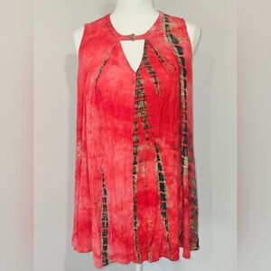 Umgee Boho Red and Black Tie-Dye Sleeveless Tunic Womens Size Medium